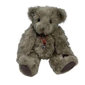 Plush Vermont Teddy Bear with Heart Pendant - Gray, Valentine’s Day gift